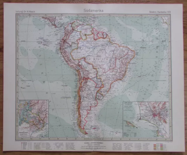 Südamerika South America - Kupferstich 1926 Alte Landkarte Old Map