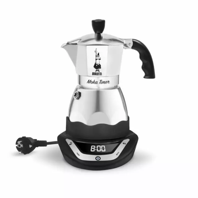 Bialetti Cafetière Espresso Moka Timer 6 tasses Cafetière électrique Argent-Noir