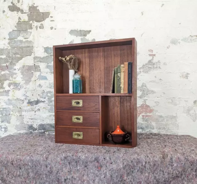 Vintage mid century teak 1960s wall shelf bookcase shelves drawers hall DELIVERY