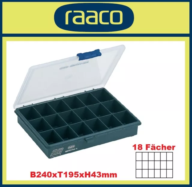 RAACO Sortimentskasten B 240 x T 195 x H43mm 18 Fächer schlagfestes Polypropylen