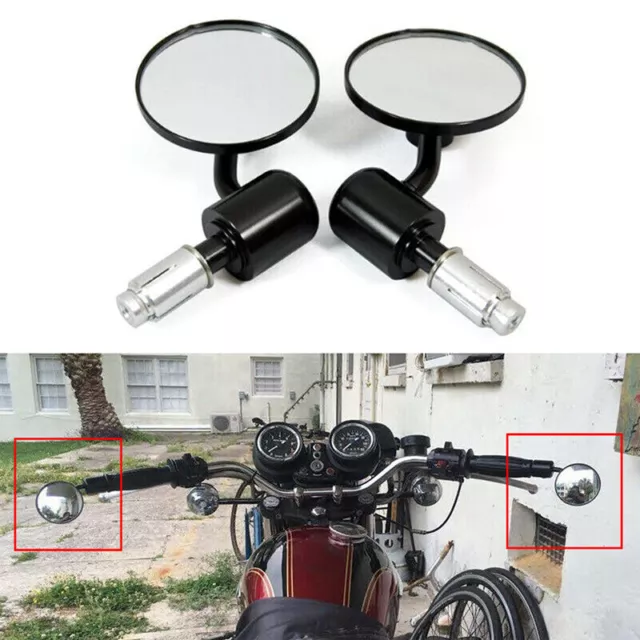 CNC Round Motorcycle Motorbike Bar End Mirrors 7/8 22mm Streetfighter Cafe Racer