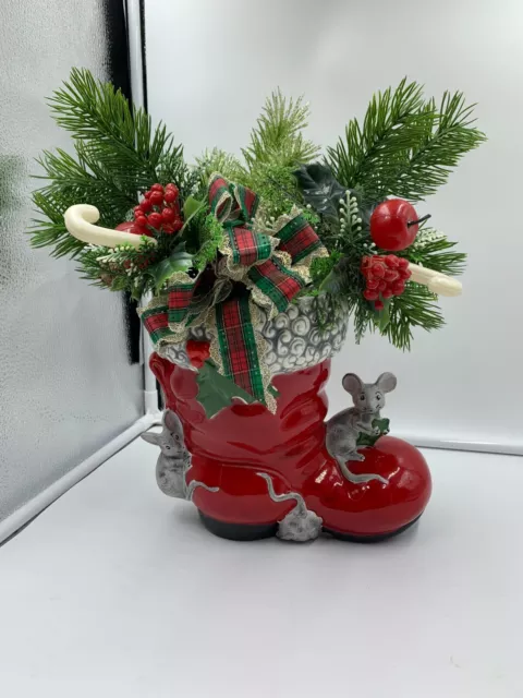 VINTAGE CERAMIC CHRISTMAS Mold Santa claus Boot With Mice Planter Vase ...