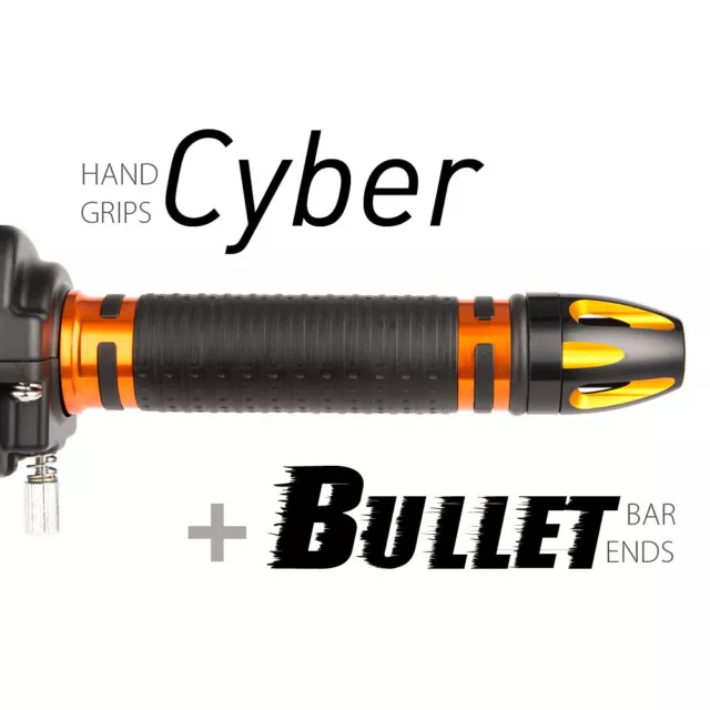 KiWAV Motorcycle Cyber grips Orange with Bullet Bar Ends Gold/Black