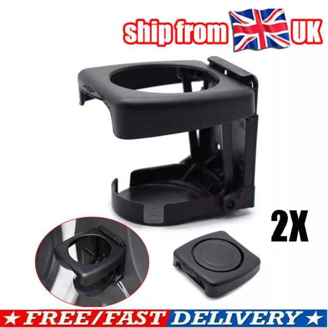 Universal 2X Car Drink Cup Bottle Holder Stand Mount Auto Folding Beverage Black