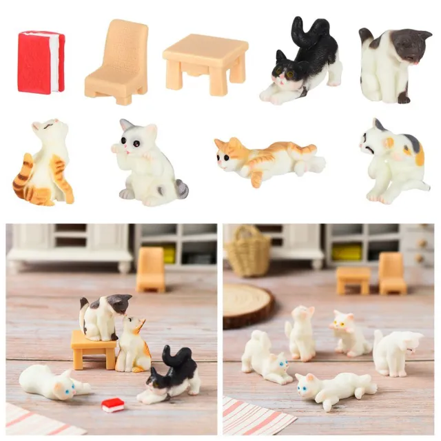 Adorables adornos de simulación de micro paisaje de resina de creatividad artesanías animal gato