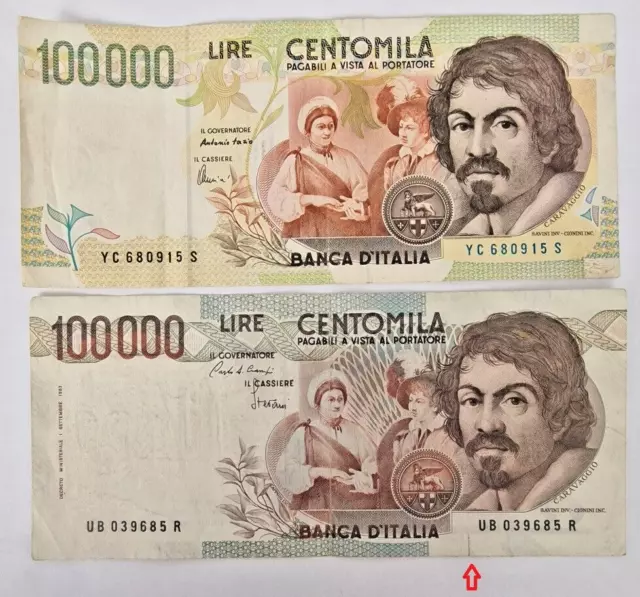 2 X 100000 Lire from Italy - Different Dates.