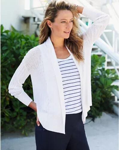 PURE COLLECTION LINEN Cardigan White Size UK 12 rrp 99 LF7 ff 13