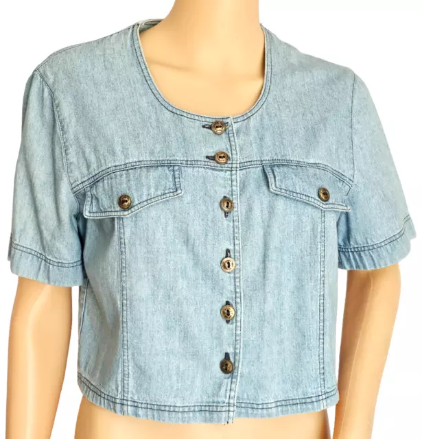 Jeans Bluse Gr. 38 Hellblau Jeans Jäckchen Kurzarm Sommer Blusenjacke