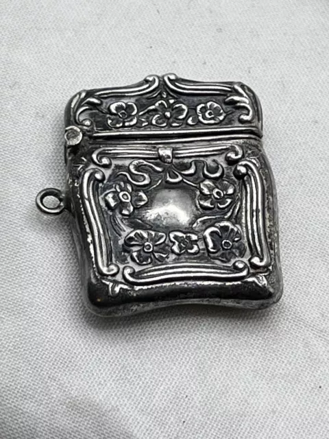 Antique Victorian Repousse Sterling Silver Match Safe 1.5x1”