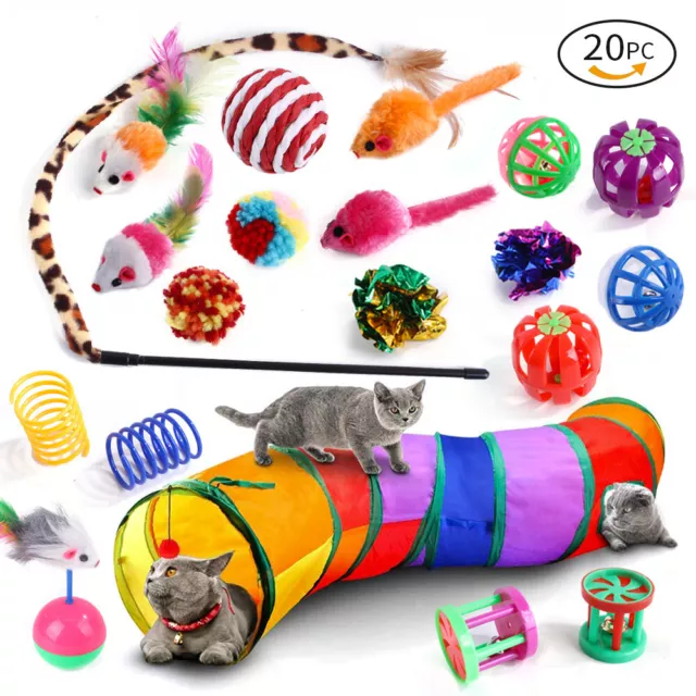 20 Stück Katzenspielzeug Set mit Katzentunnel Mäuse Ball Katzenminze Katzenstab