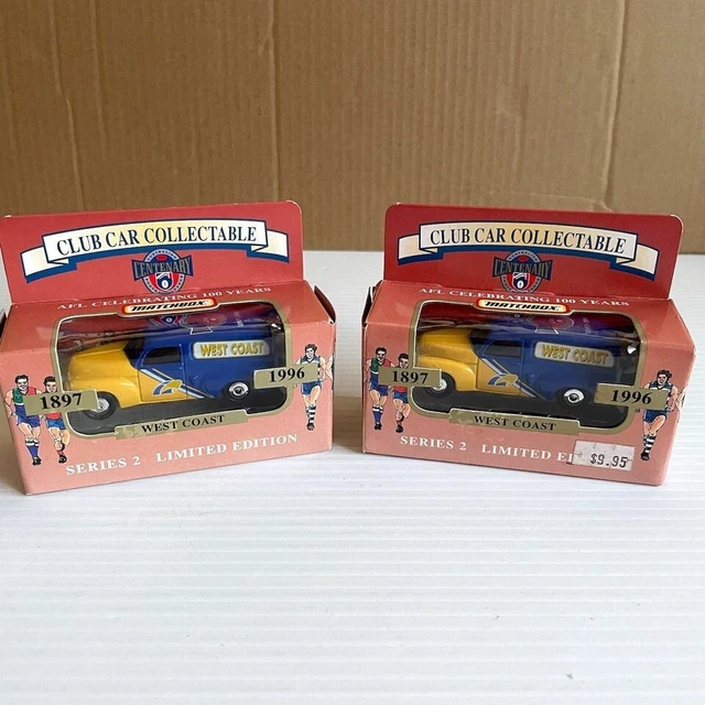 MATCHBOX AFL Centenary Collectable Car West Coast Eagle 1996 FJ Holden x 2 Boxed