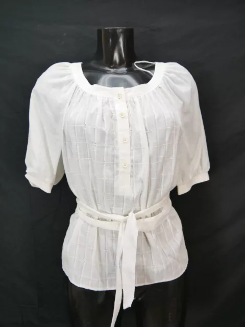 Camicia folcloristica taglia 40 bianca camicetta per Dirndl misto cotone fantasia TB9244