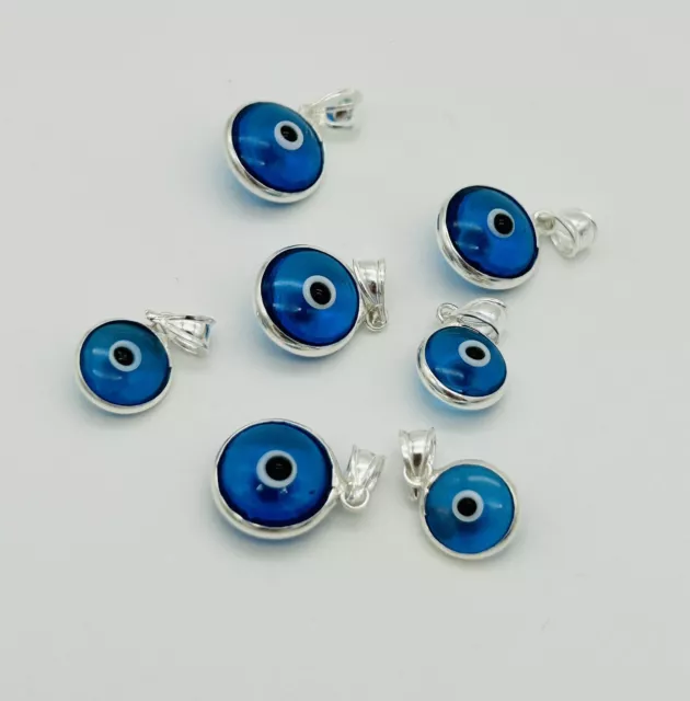 925 Sterling Silver Round Evil Eye Charm Pendant Only 8mm 10mm Brand new