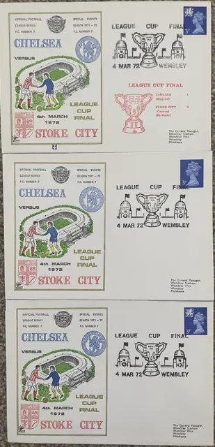 Chelsea v Stoke City 1972 League Cup Final Set Of 3 Dawn First Day Covers