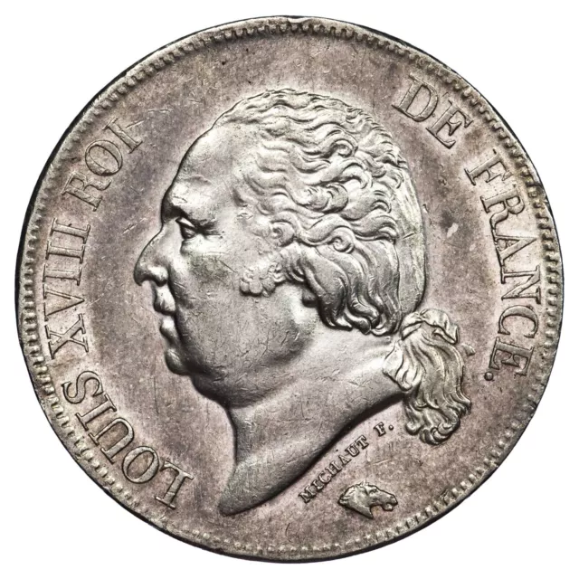 France louis XVIII 5 francs 1824 Paris AU Silver F.309 Gad.614 KM.711 Coin