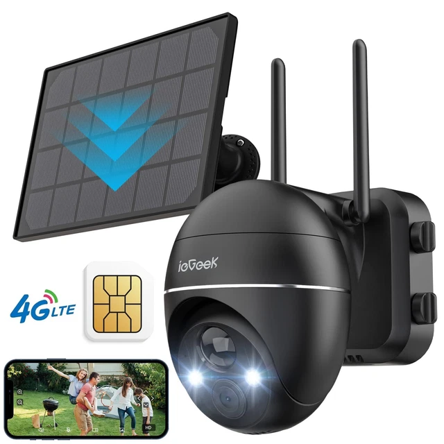 IeGeek Telecamera 4G LTE Con Batteria E Ricarica Solare – Videosorveglianza Wireless, Visione Notturna A Colori, Allarme Luce/suono