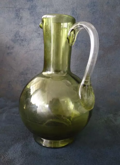 ancien pichet carafe broc vert en verre soufflé design boule vintage no Blenko 2
