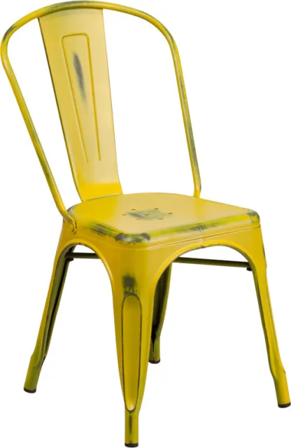 Industrial Style Distressed Yellow Metal Restaurant Chair For Indoor or Outdoor