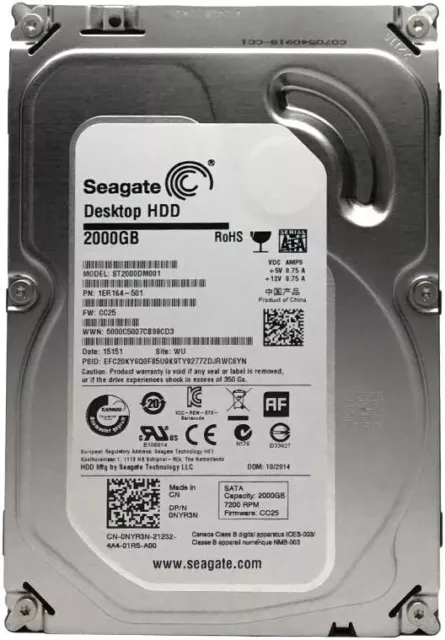 Seagate 2TB HDD Internal Hard Drive 7200RPM SATA III 3.5" ST2000DM001