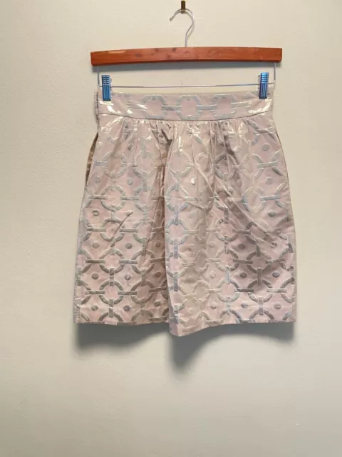 Tibi Womens Mini Skirt Size 6 Beige Jacquard Brocade Metallic Ruffle Glam FLAW 3