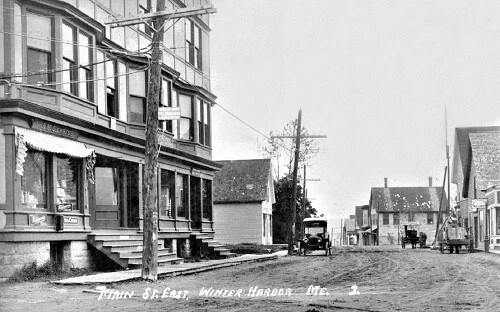 Main Street View Ice Cream Candy Store Winter Harbor Maine ME Reprint Postcard