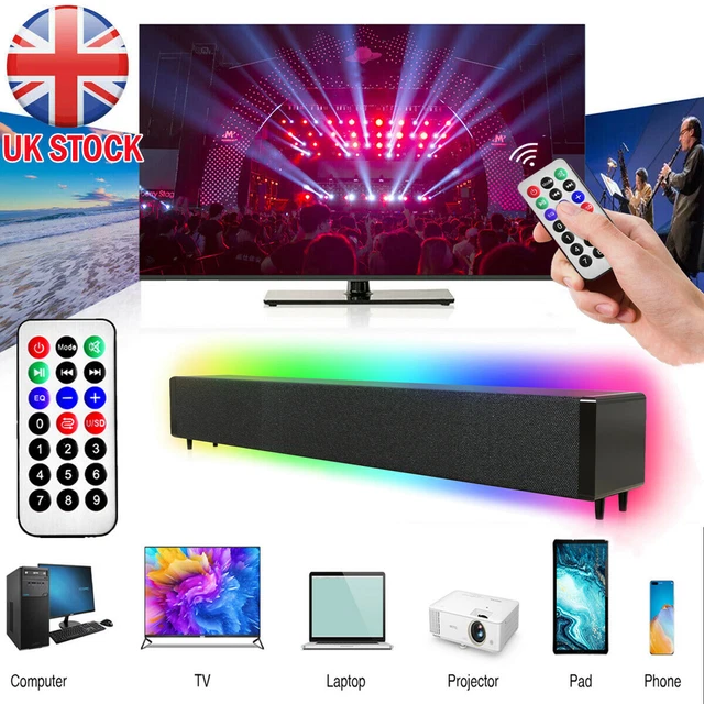 SOUND BAR 4 Speaker Wireless RGB LED PC TV AUX USB Home Theater w ...