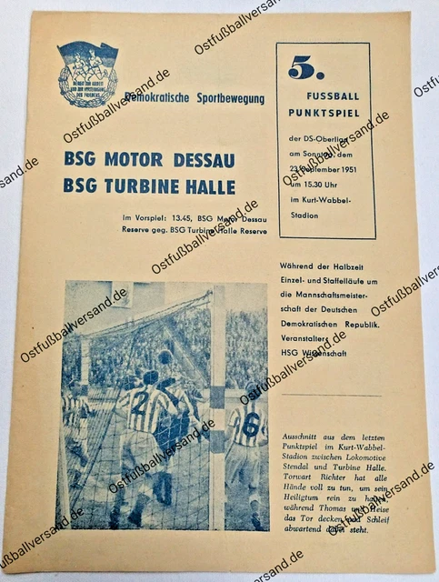 Programme De Match De Football RAR 1952 - Turbine Halle, HFC Chemie, FSV Frankfurt - Collectible DDR