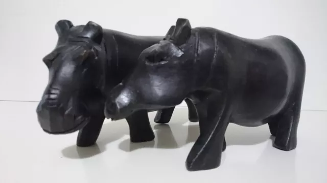 Ippopotamo Coppia In Legno Nero Africani Fatti A Mano Manufatto Africano Africa