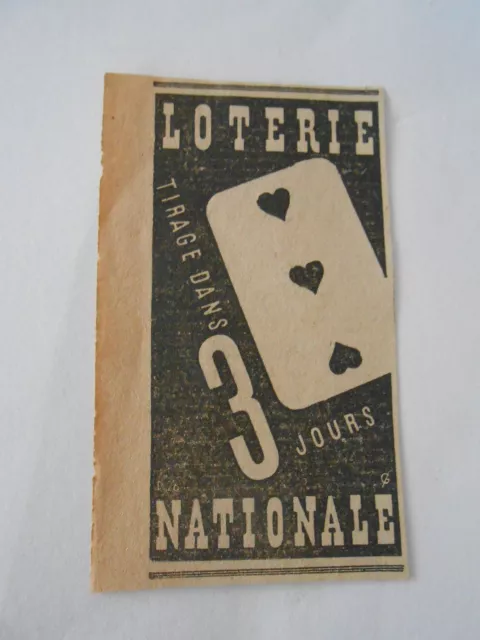 Petite Pub Loterie Nationale dans 3 jours Carte de Coeur Coupure de presse 1943