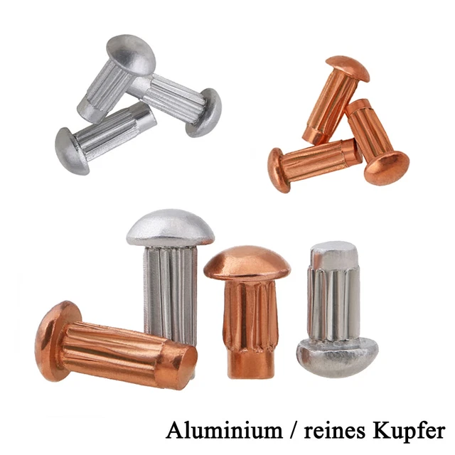 Reines Kupfer / Alu Vollnieten Rändelnieten Hammer Antrieb schrauben M2 M2,5 M3