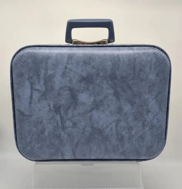 Vintage Blue Hard Case Carry On Travel Luggage Suitcase Mid Century Modern Style