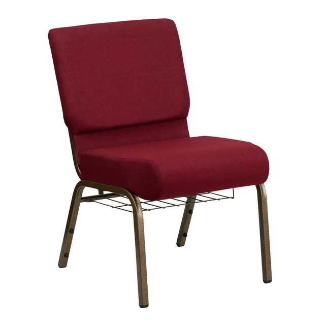 Flash Furniture 21'' Extra Wide Burgundy Fabric Church Chair