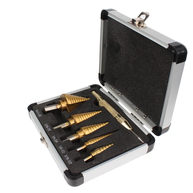 HSS 7PCS Titanium Step Drill Bit Set W Automatic Center Punch High Speed Steel