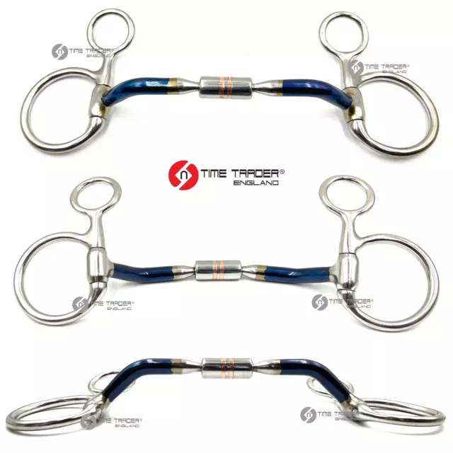 Baucher Hanging Cheek Snaffle Horse Bit Blue Sweet Iron Copper Roller UK Stock