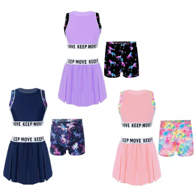 Kids Girls Golf Tennis Dress Outfit Athletic Crop Tops Pleated Skirt with Shorts