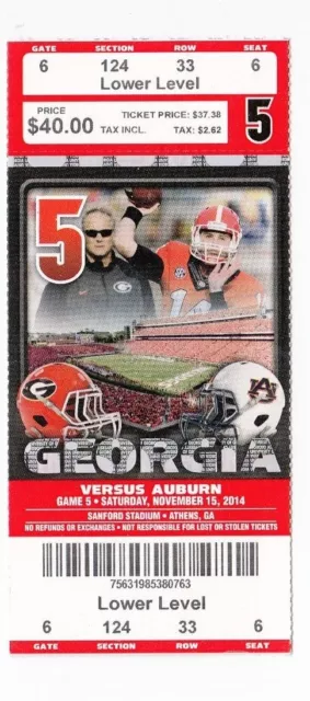 2014 Georgia Bulldogs Vs Auburn Tigers Ticket Stub 11/15/14 College Football