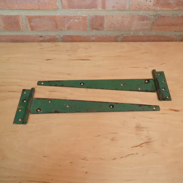 Pair of Genuine Vintage Gate Hinges - 39cm / Worn British Racing Green Paint