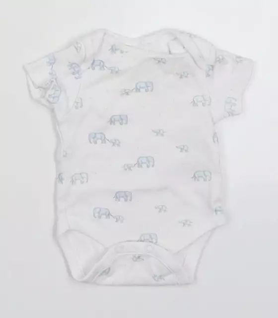 NEXT Boys White Cotton Babygrow One-Piece Size Newborn Button - Elephants