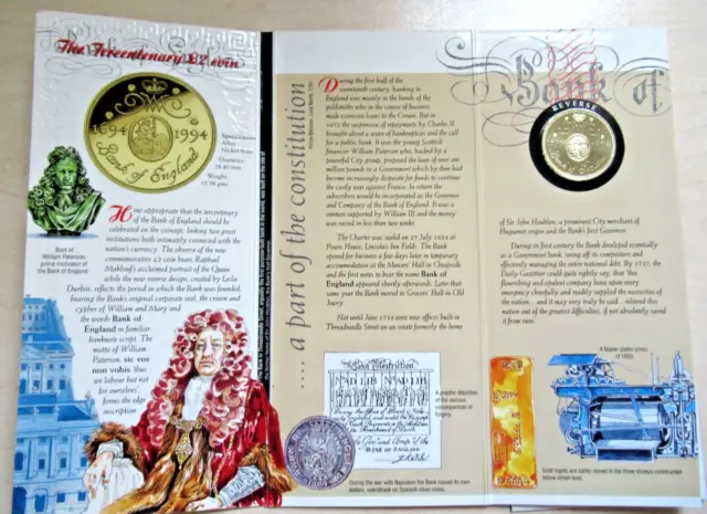 1994 Bank of England ~ Tercentenario ~ Royal Mint UK £2 confezione monete sigillate