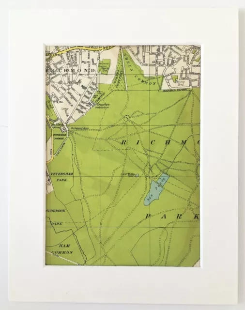 Antique 1940s London Map - Mounted - Colour - RICHMOND PARK