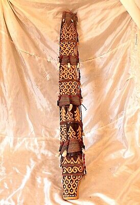 Antique Old Borneo Dayak Cover Sword Hand Painted Adorned With Fangs, Decor Wall