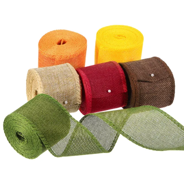Cintas con cable de arpillera, cinta de tejido de arpillera natural de 2,4"x 5 yardas, multicolor, 6 piezas