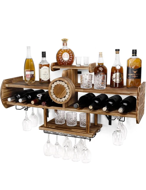 Portabottiglie Da Parete In Legno E Ferro Per 3 Bottiglie Di Vino - Design Moderno Per Cucina, Bar O Sala Da Pranzo