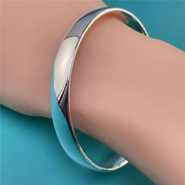 925 Sterling Silver Round Bangles Bracelet Women Fashion Smooth Bangle Jewellery