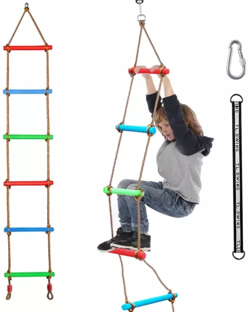 Climbing Rope Ladder Kids Tree Swing with Hanging Strap, Indoor and Outdoor Back