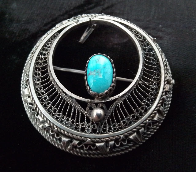 Broche Ancienne égyptienne Art Déco En Argent Massif - Scarabée Et Croix, Occasion