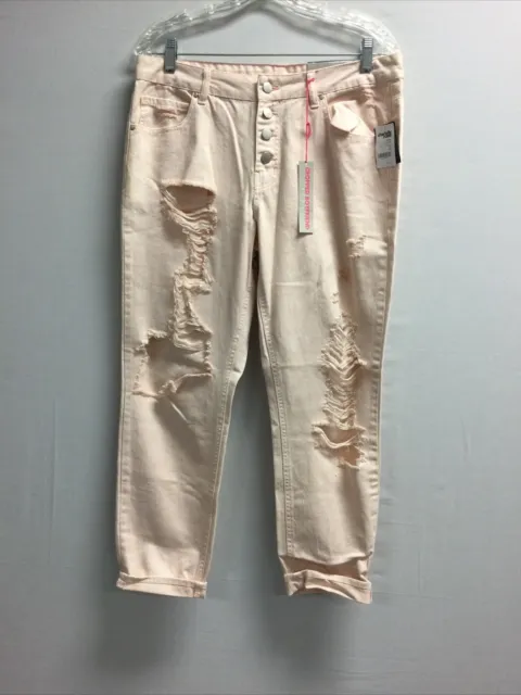 NWT Refuge Pink Boyfriend Crop Distressed Button Fly Jeans Women's 10
