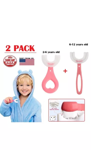 2Pcs Baby U-Shaped Toothbrush 2-12 Years Silicone Brush Head Cleaning Teeth Kids