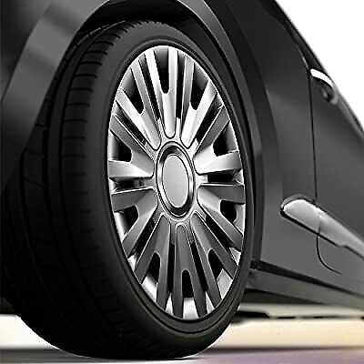 Wheel Trims 14" Hub Caps Royal Plastic Covers Set of 4 Silver inset specific fit 2