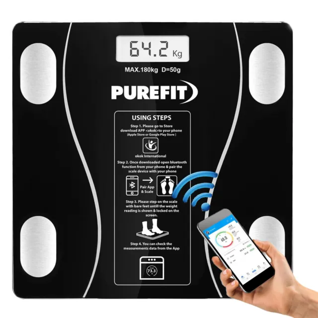 Digital Bathroom Scales Weighing Bluetooth Smart App Body Fat BMI Monitor 180KG